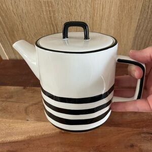 Elegant Black & White Striped Teapot, Certified International Ceramic Pottery